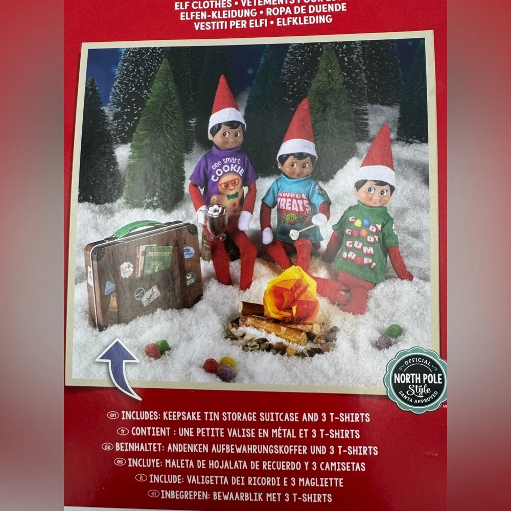 The ELF on the SHELF 3 T-Shirts & Suitcase Keepsake Claus Couture 4pc Brand New!